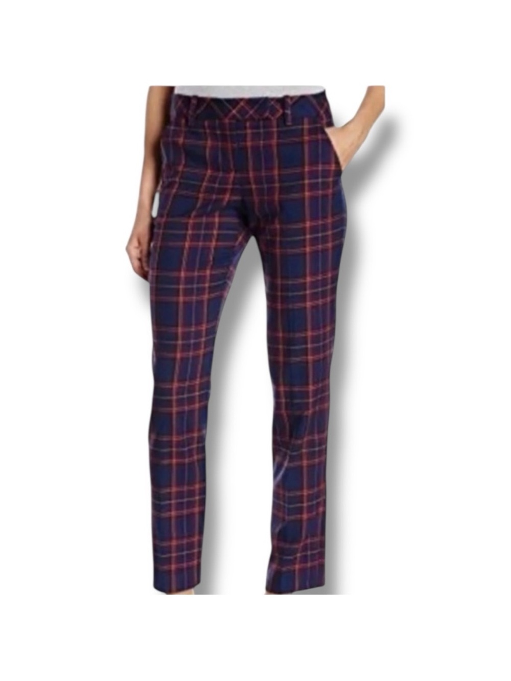 EUC Trina Turk Aubree Navy Blue Plaid Pants 8